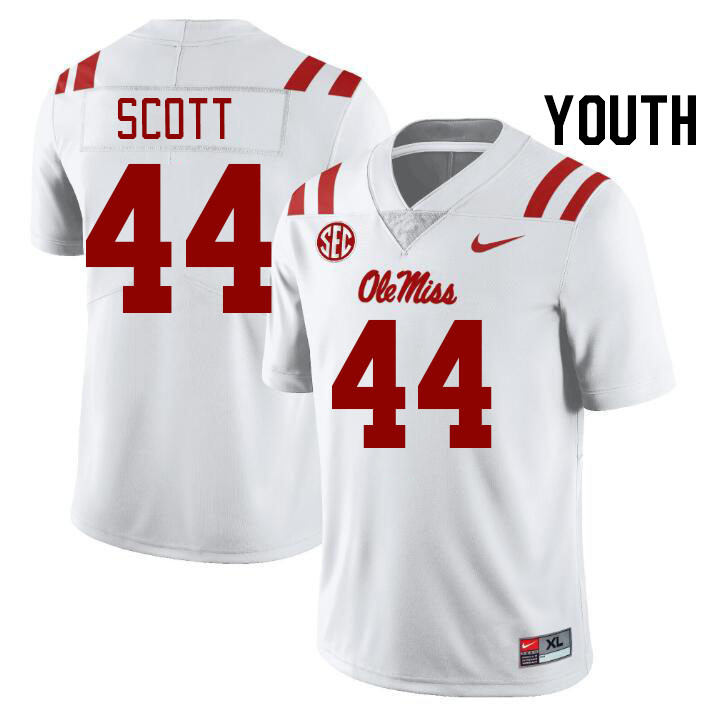 Youth #44 Ali Scott Ole Miss Rebels College Football Jerseyes Stitched Sale-White - Click Image to Close